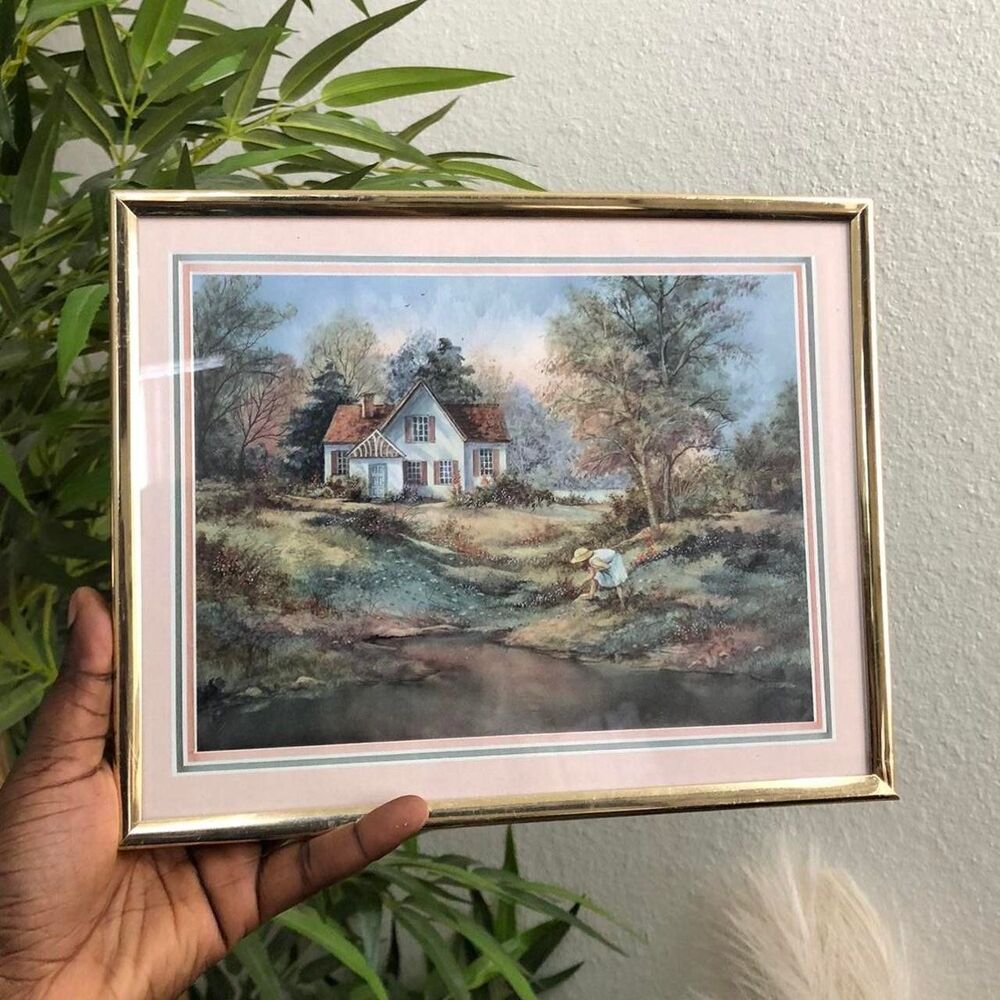 Cottagecore Vintage frolicking garden gold nature landscape art picture frame